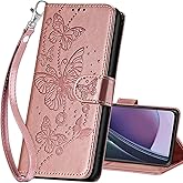 SASYMALY for Motorola Moto G Stylus 5G 2023 Wallet case, Flip Folio Cover with Stand Feature for Women Men, PU Leather Phone Case Fit for Motorola Moto G Stylus 5G 2023 [Rose Gold-Butterfly]