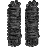 PACTHSD 2 Pack 5/8" x 30' Dock Lines - Marine Grade Nylon Boat Rope with 15" Loop for Docking and Mooring - Double Braided Boat Lines, High Strength, Easy Handling, Fray Resistant - Black