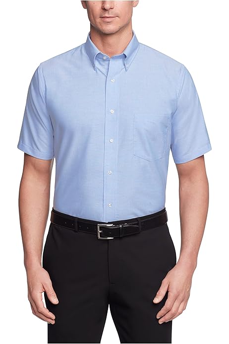 Van Heusen Men's Short Sleeve Dress Shirt Regular Fit Poplin Solid, Black,  14.5\