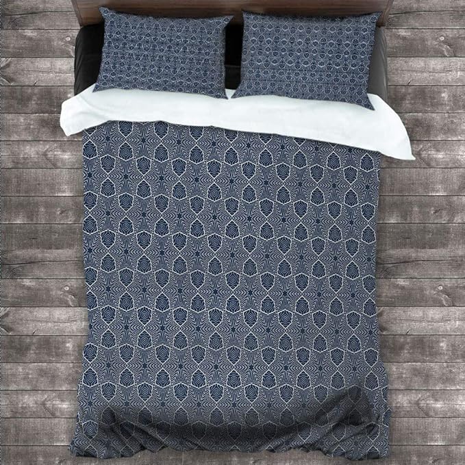 Blue and White Washed Duvet Cover Set, Romantic Geometric Floral