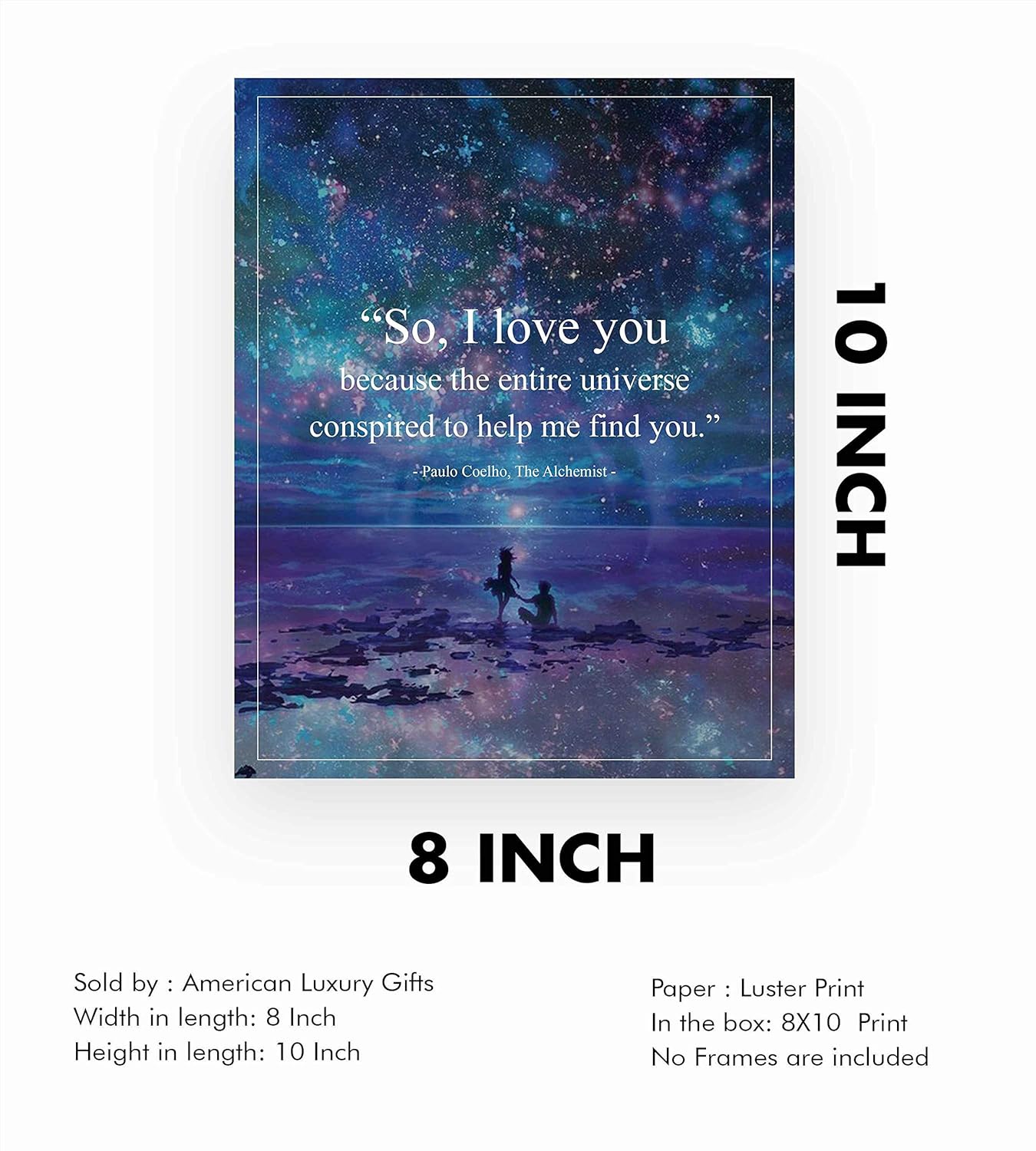 Amazon Com Paulo Coelho Wall Art Entire Universe Conspired To Help Me Find You Book Quote From The Alchemist 8x10 Inspirational Starry Night Print Ready To Frame Great Gift Of Love For Spouse Partner Bff Handmade