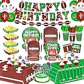 215 Pcs Football Birthday Party Decorations – Serve 24, Football Themed Party Supplies Kit with Food Tray, Banner, Cake Topper, Plates, Cups, Tablecloth & Balloons for Game Day Tailgate Decor