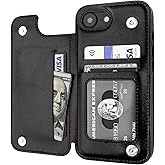 ONETOP Compatible with iPhone 16e Wallet Case with Card Holder, PU Leather Kickstand Card Slots Case, Double Magnetic Clasp and Durable Shockproof Cover 6.1 Inch (Black)
