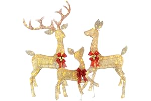 CINIQY 5ft Lighted Christmas Reindeer Decor Outdoor, 3Pcs Handmade Deer Set with 240 LEDs, Plug and Play, Durable Metal Frame, Weatherproof Plush Fabric for Home Yard Garden Lawn Decorations, Gold