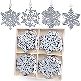 16 Pieces Silver Snowflake Christmas Ornament 3inch Wooden Snowflakes Ornaments for Winter Home Garland Christmas Tree Decoration Supplies New Year Crafts 8 Styles