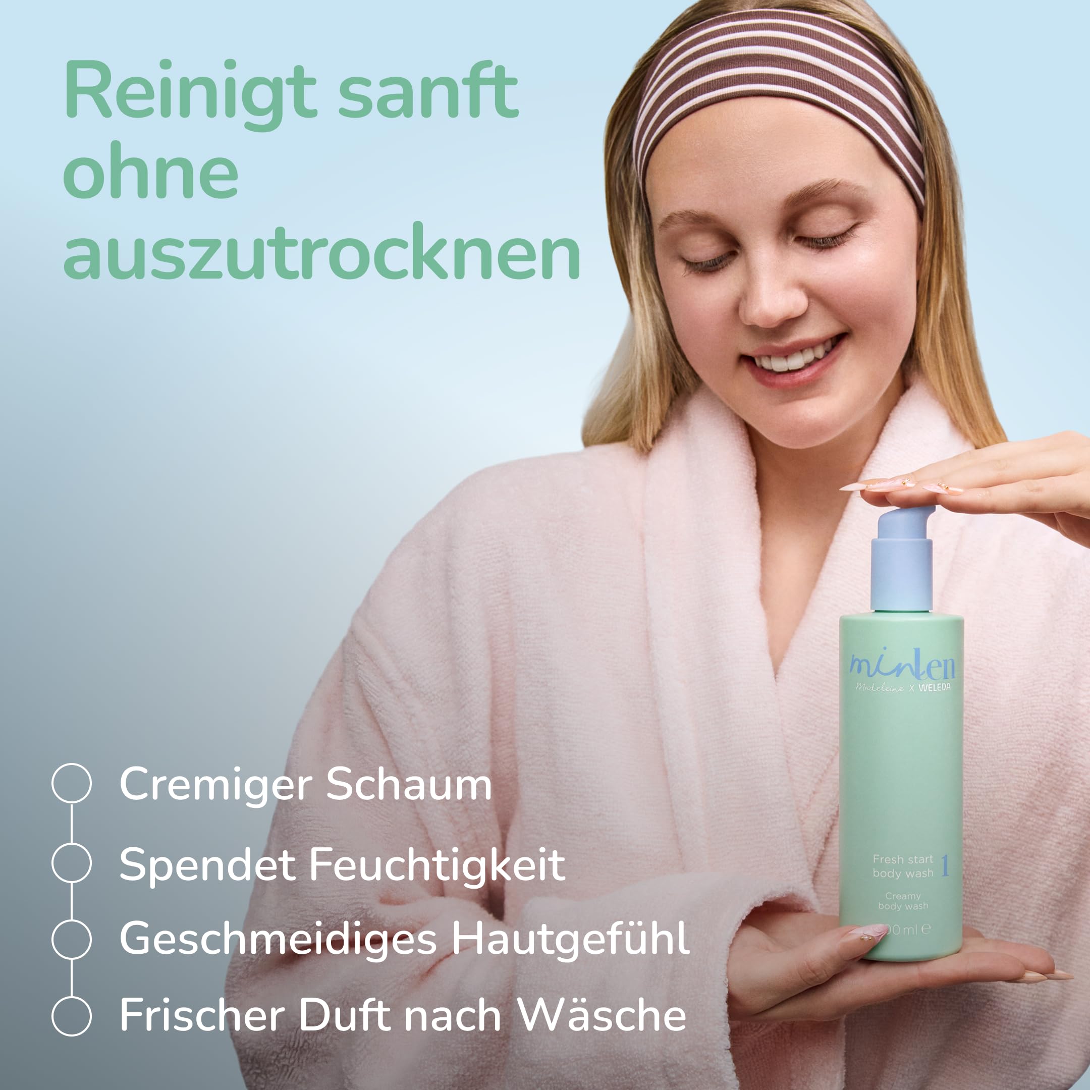 minLen Fresh Start Body Wash - Naturkosmetik Kinder Duschgel mit Sonnenblumenöl, Zuckertensid & Heidelbeersamenöl - Natürliche Körperpflege Seife spendet Feuchtigkeit für Kids & Tweens (vegan, 300ml) 2