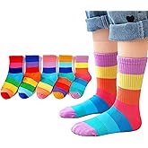 Girls Seamless Socks Rainbow Stripes Cotton Socks Kids Casual Athletic Socks For School