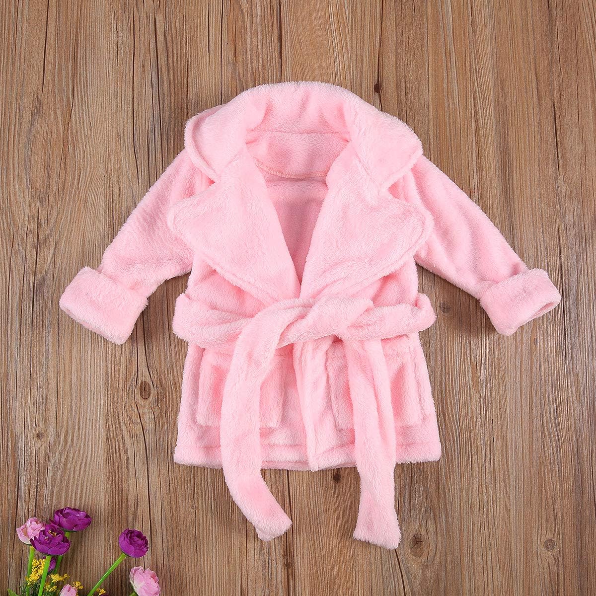 Infant Toddler Baby Girl Flannel Soft Bathrobes Hoodie Kimono Robe Clothes with Belt: Clothing
