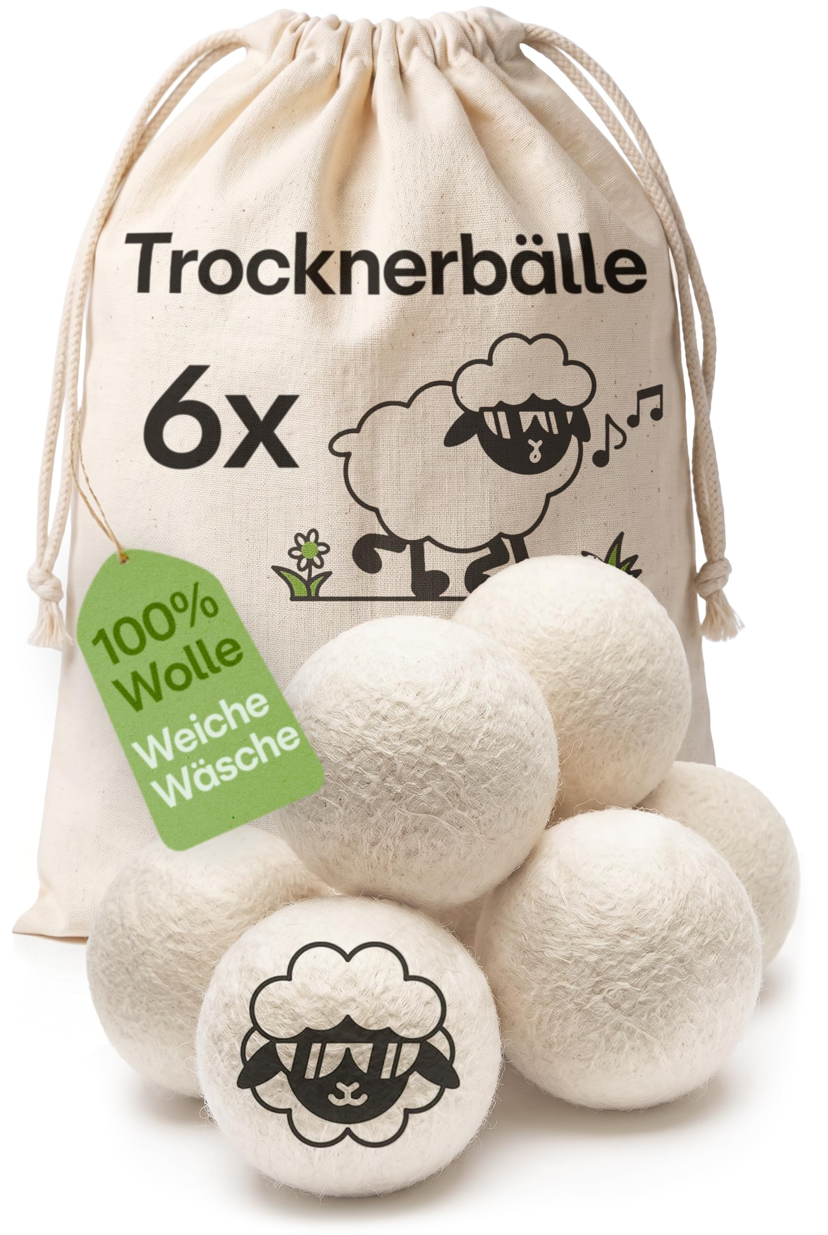 Praknu Trocknerbälle Wolle für Wäschetrockner 6er Set - Weiche, Flauschige Wäsche - 100% Öko Schafwolle - Energie sparen - Ideal für Daunen - Wool Dryer Balls aus Schafwolle