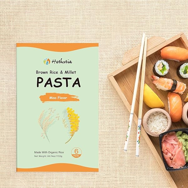HETHSTIA ORGANIC RICE NOODLES 60.74 OZ GLUTEN-FREE BROWN RICE AND MILLET NOODLES 6 PACKS NON-GMO MISO RAMEN SOUP WHOLE GRAIN SPAGHETTI PASTA WITH MISO GOURMET BROTH, KOSHER, HEALTHY DIET FOR CHILDREN