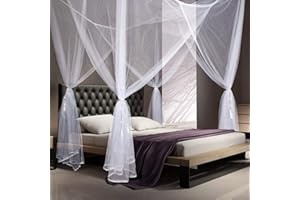 4 Corner Post Mosquito Net Canopy Bed Curtains Large Mosquito Netting Bedroom Princess Decoration Canopy Curtains with 4 Piec
