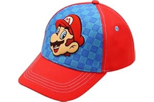 Nintendo Boys Baseball Cap, Super Mario Adjustable Kids Hat for Ages 4-7, Red/Blue, Red/Blue, 4-7 Years