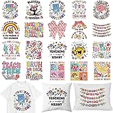 Dazoratix Teacher Appreciation Heat Transfers - 20 Pcs Retro UV DTF Ready to Press Iron on Heat Patches Decals Wraps Stickers for Vinyl T Shirts DIY Crafts Clothes Bag Hat Pillow Appliques Decorations