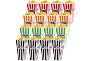 Jucoan 16 Pack Plastic Popcorn Containers, Retro Striped Reusable Popcorn Box Tub for Movie Night, Party, 7.5 x 3.5 Inch