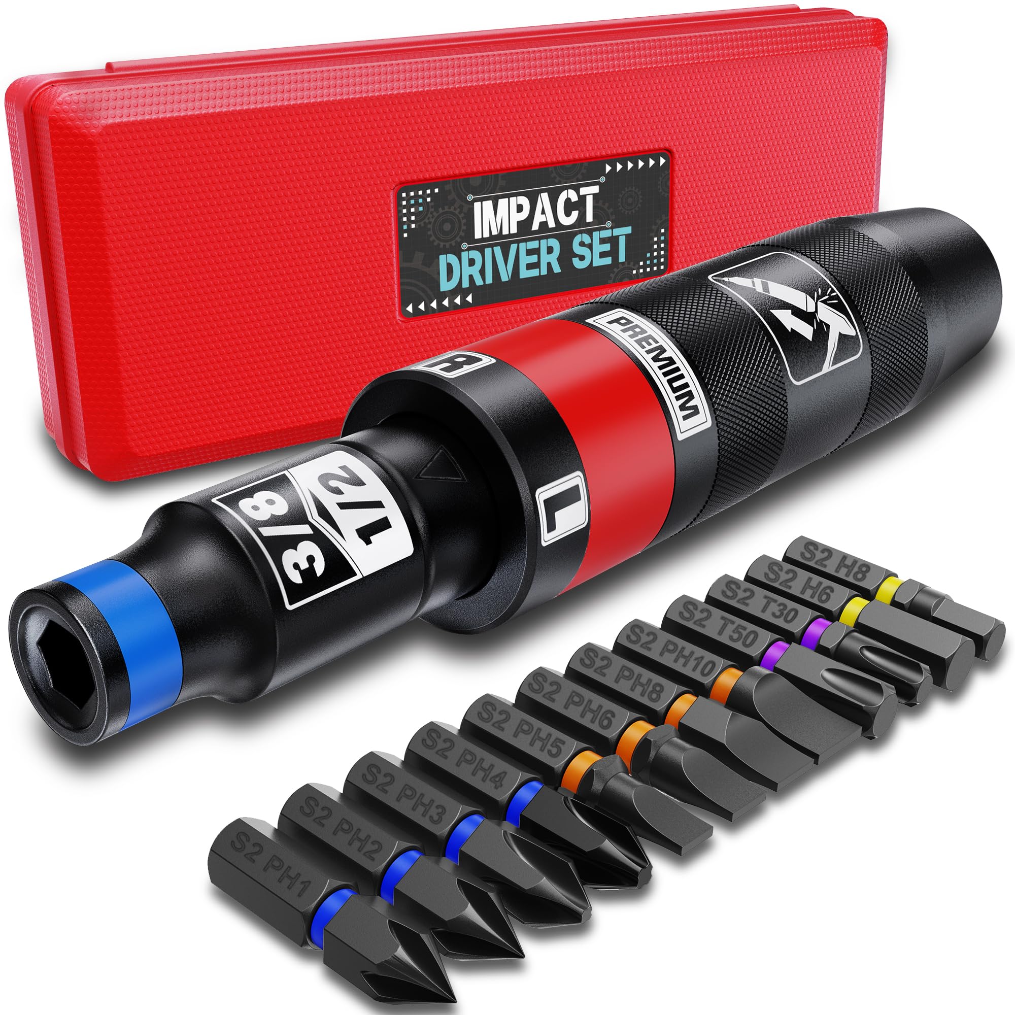 Aurlloct 1/2 Inch Manual Impact Driver Set, 13 Piece Impact Screwdriver Kit, Repair Tool, Screw Remover, Remove Nuts and Rusty Bolts