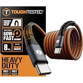 ToughTested 8ft USB-C to USB-C Cable, Braided 3A Fast Charge | P.E.T. Pro ArmorWeave braided USB-C to USB-C charger cord with dual-layer shielding for durable charging performance