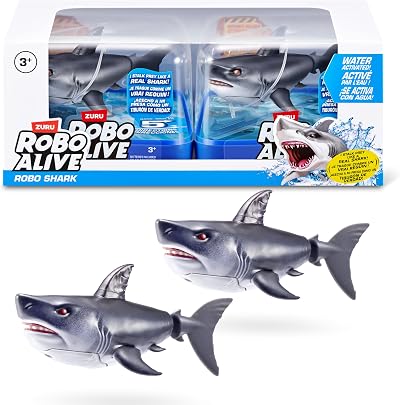 Robo Alive Water Activated Shark 2 Pack Grey by ZURU Realistic Swimming Toy