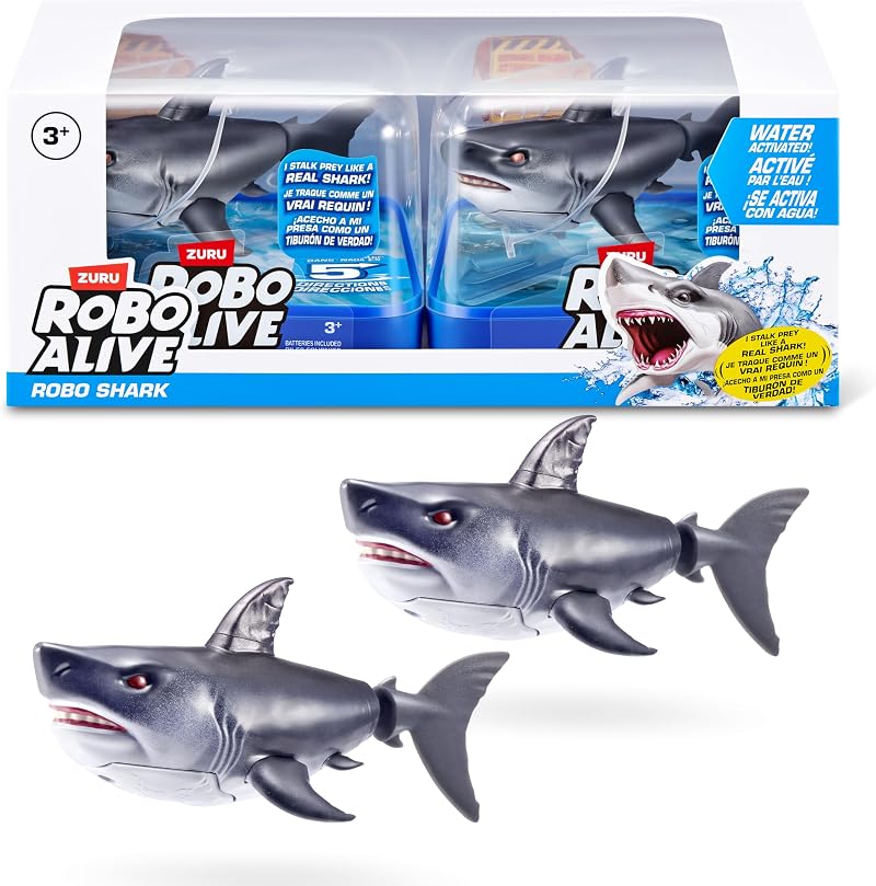 Robo Alive Water Activated Shark 2 Pack Grey by ZURU Realistic Swimming Toy
