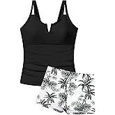 TyeSmo Girls Swimsuit V-Neck Cutout Tankini Tropical Print Swimwear with Shorts 2 Piece Bathing Suit for Girls 7-16Y