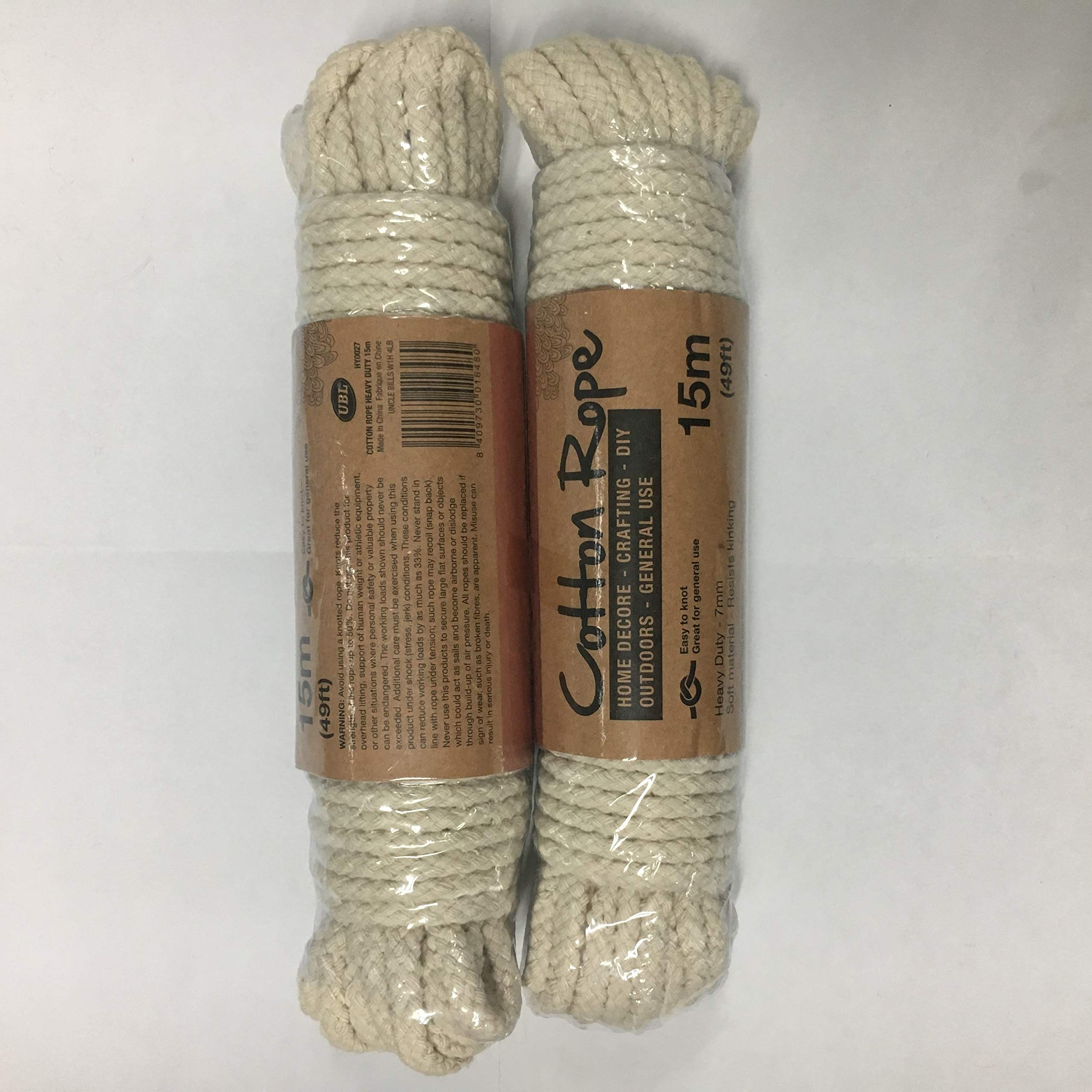 2 X Cotton Rope 7mm X 15meter by UBL