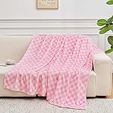 FY FIBER HOUSE Baby Pink Throw Blanket for Couch Checkered Blanket Gingham Pattern Blankets Funky Home Decor, 50"x60"