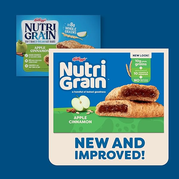 NUTRI-GRAIN BREAKFAST BARS, MADE WITH 10G WHOLE GRAINS, SNACK BARS, APPLE CINNAMON, 20.8OZ BOX (16 COUNT)
