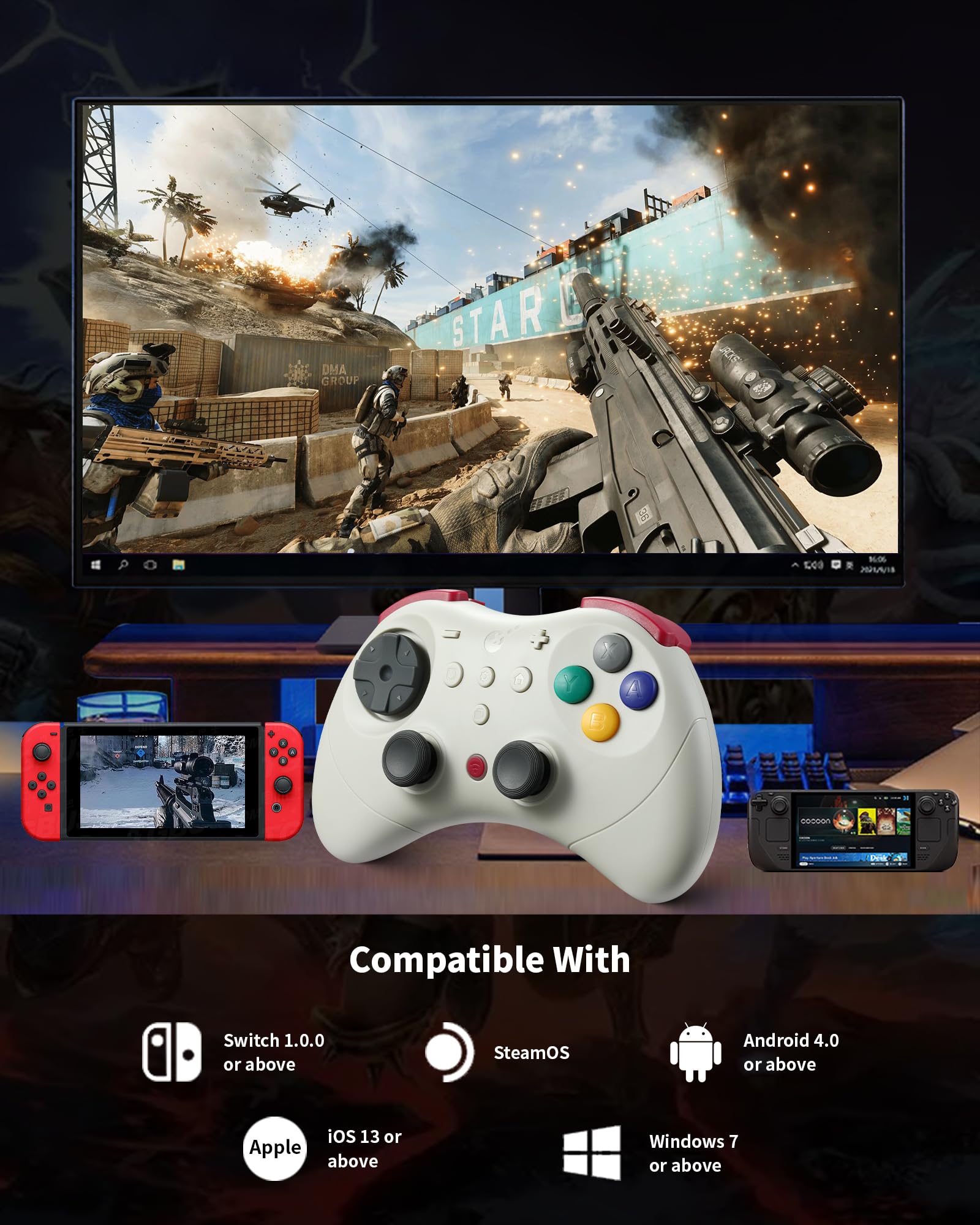 GuliKit Elves 2 Pro Wireless Controller für Switch/Switch 2/PC/Android/iOS, Bluetooth Controller mit Hall Effekt Joysticks, 1000Hz Abtastrate, Magnetischem Vibrator, Super Haptik, Rotary Rumble, Retro 9