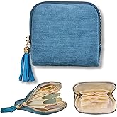 Small Travel Jewelry Case, Soft Velvet Organizer Pouch for Bangle, Bracelets, Large Earrings, Beaded necklace, Anti-Scratch & Portable Jewelry Bag Holder for Travel & Everyday Use (Ocean Blue)