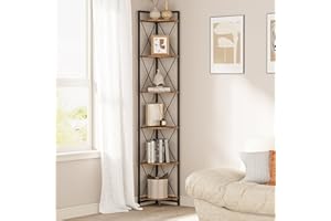Cerlyunzan 6 Tier Corner Shelf Stand, 78" H Tall Industrial Corner Bookshelf for Living Room Decor, Metal Corner Shelf, Plant Stand Display Shelf for Bedroom, Bathroom, Small Space, Rustic Brown
