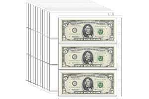 ANKHOH 12 Sheets Paper Money Collection Supplies Pages, Currency Collecting Book Album Sleeves, 36 Pocket Money Stamp Page Holders for Standard 9-Hole Coin Collector Binder, 3 Pockets/Sheet