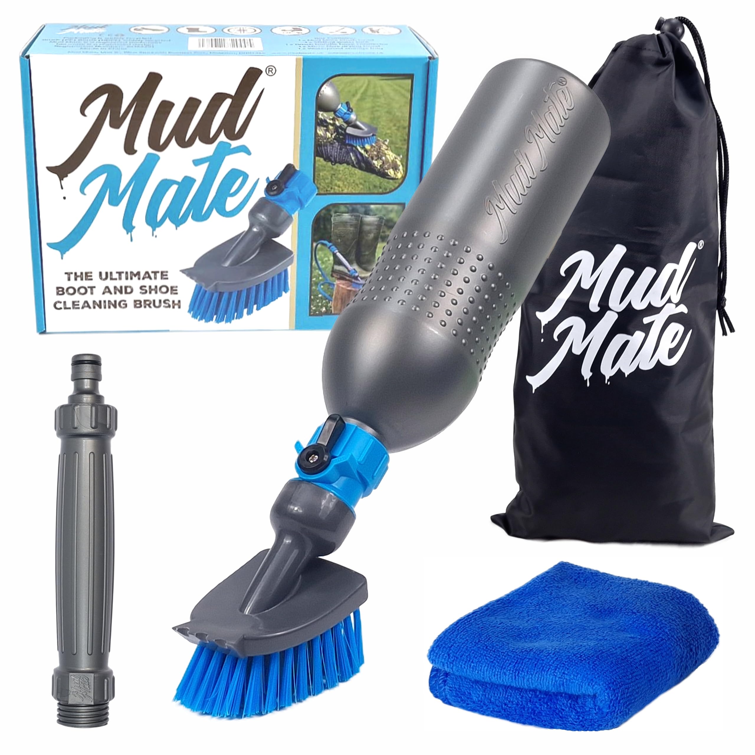 Mud Mate Portable Boot Cleaner Brush - Heavy-Duty Muddy Boot & Shoe Scraper with 500ml Bottle & Garden Hose Adapter - For Football Boots, Wellies, Hiking Boots, Bike & Pushchair Wheels - Outdoor Gift