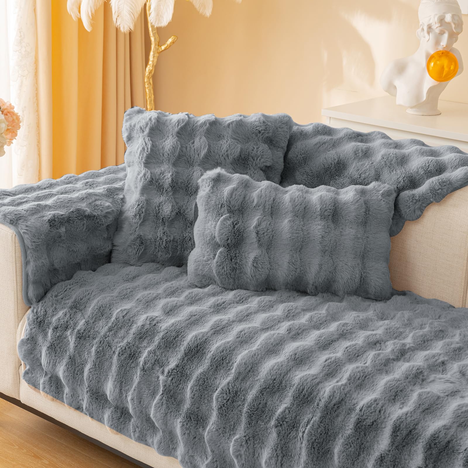 Topchances Plush Sofa Throw Pillow Cover - 1PC Solid Soft Throw Pillow Case Pillow Cover for Couch Sofa Home Decoration (Dark Grey, Lumbar Pillowcase 30x50 cm) — image 1