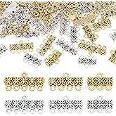 PH PandaHall 90PCS Layering Clasps, 6 Styles Chandelier Components Links Tibetan Zinc Alloy Multi Strand Bracelet Necklace Layer Clasp for DIY Earring Necklace Bracelet Jewelry Crafts Making