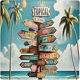 Beachfront Paradise Directions Sign Colorful tropics Destination Signpost Metal Tin Sign Lively Wall Art For Coastal & Beach Houses Decor 12x12inch