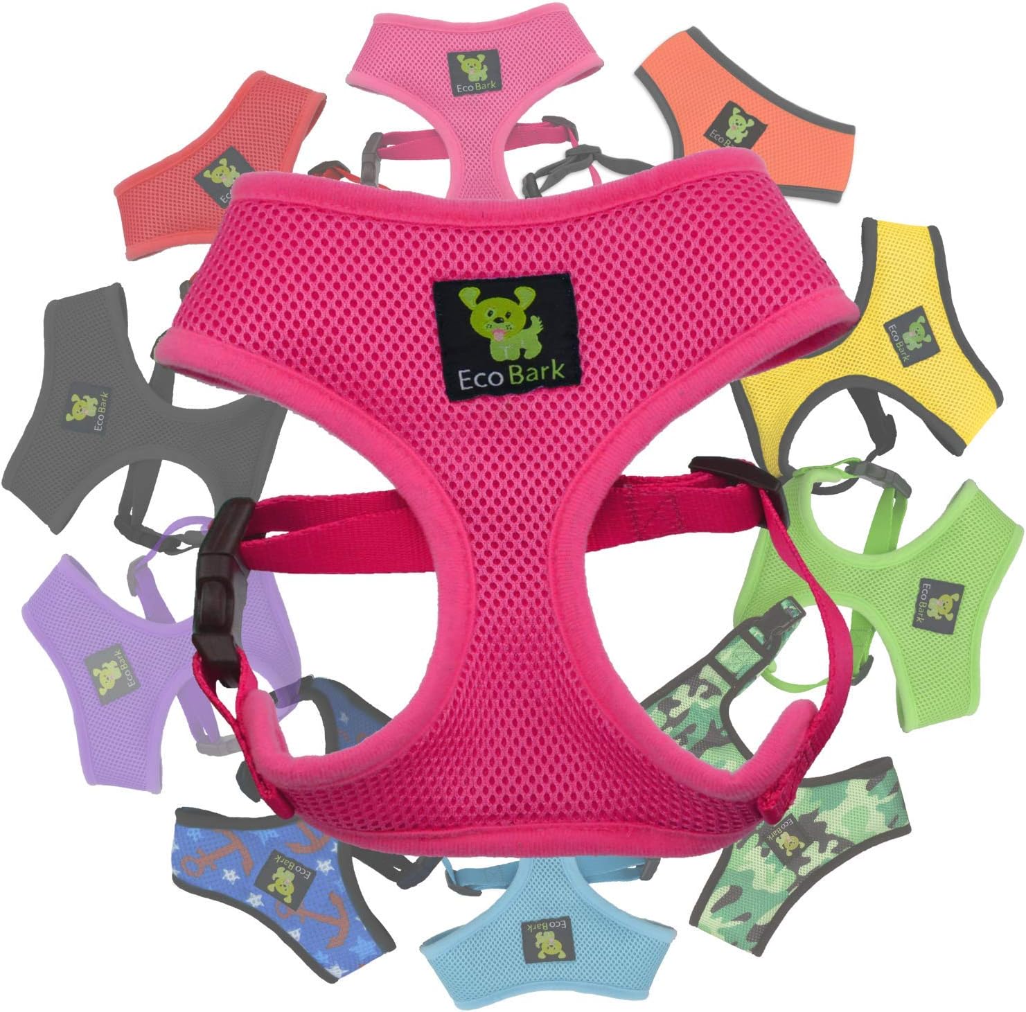 EcoBark Dog Harness - Eco-Friendly Max Comfort Harnesses - Luxurious Soft Mesh Halter - Over The Head Harness Vest- No Pull and No Choke for Puppy, Toy Breeds & Small Dogs (Small, Fuchsia Pink)