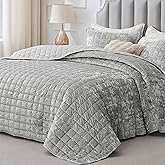 BEDELITE Velvet Quilt Set Queen Size - Luxury Velvet Comforter Bedding Set 3 Pieces, Soft Cozy Shiny Light Grey Oversized Bedspread Coverlet for All Seasons with 2 Pillow Shams