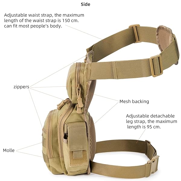 AMHEH 4.5L TACTICAL THIGH BAG – 1050D DROP LEG PACK WITH DETACHABLE LEG STRAP FOR MOTORCYCLE HIKING EVERYDAY CARRY, ADJUSTABLE WAISTS UP TO 59″ (TAN)