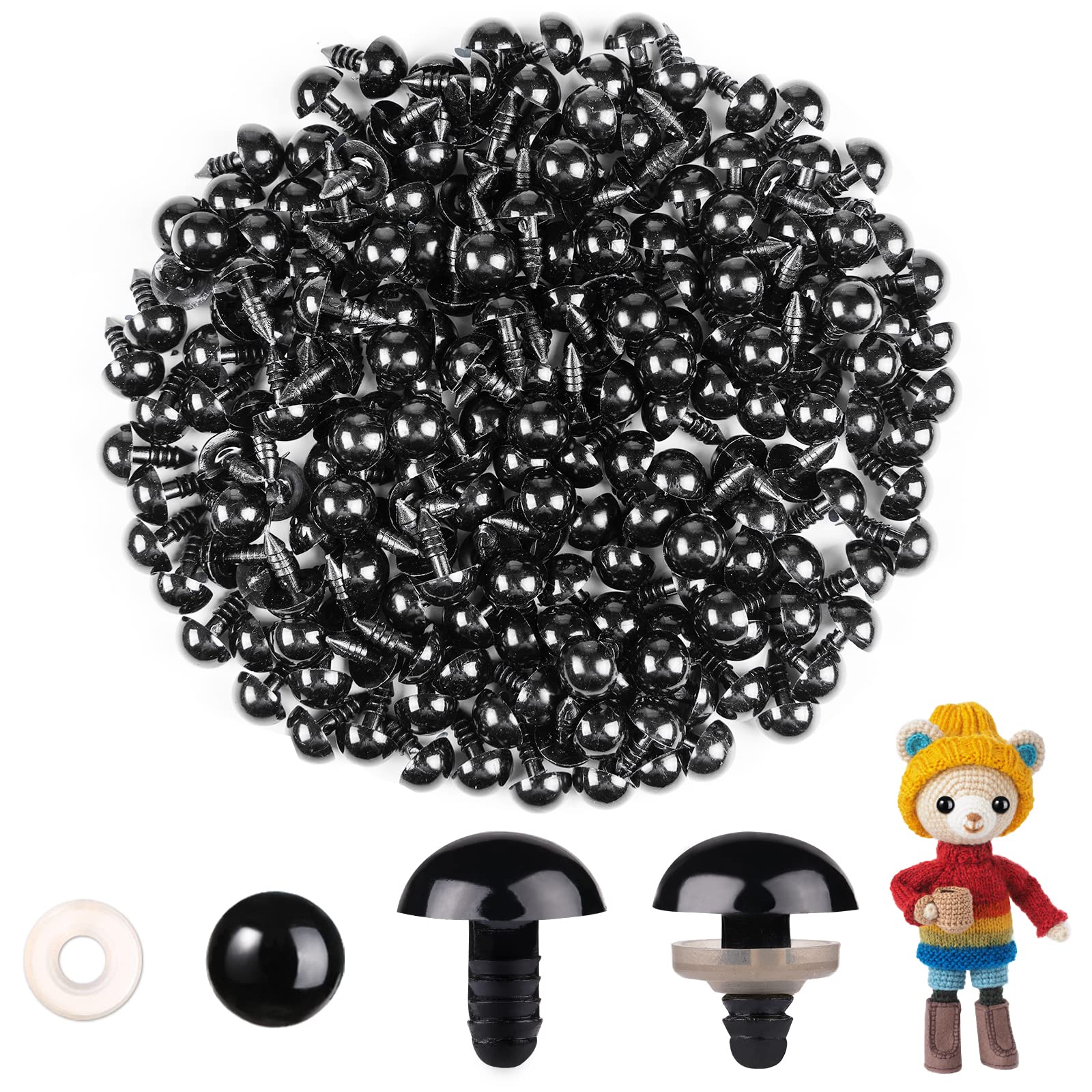 MUCUNNIA 200pcs 16mm Safety Eyes for Crochet Toys with Washers Plastic Black Safety Eyes for Amigurumi Craft Safety Eyes for Crochet DIY Christmas Crochet Stuffed Animals Crafting