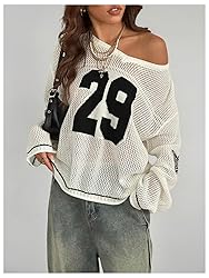 BEAUDRM Women's Number Letter Graphic Sweater