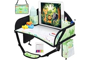 Kids Travel Tray, Car Seat Tray for Kids Travel, Car Seat Table With Drawing Kit for Toddler Road Trip Essentials, Toddler Ca