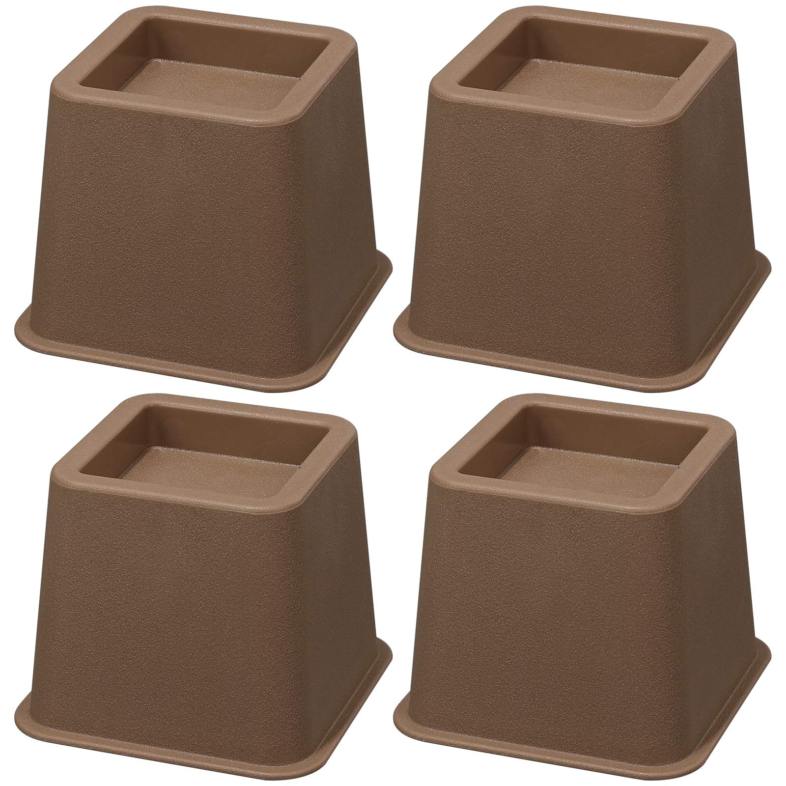 Bed Risers 3 Inch, Heavy Duty Square Furniture Frame Lift for Couch, Chair, Desk, Sofa and Bunk Bedpost, Set of 4, Brown