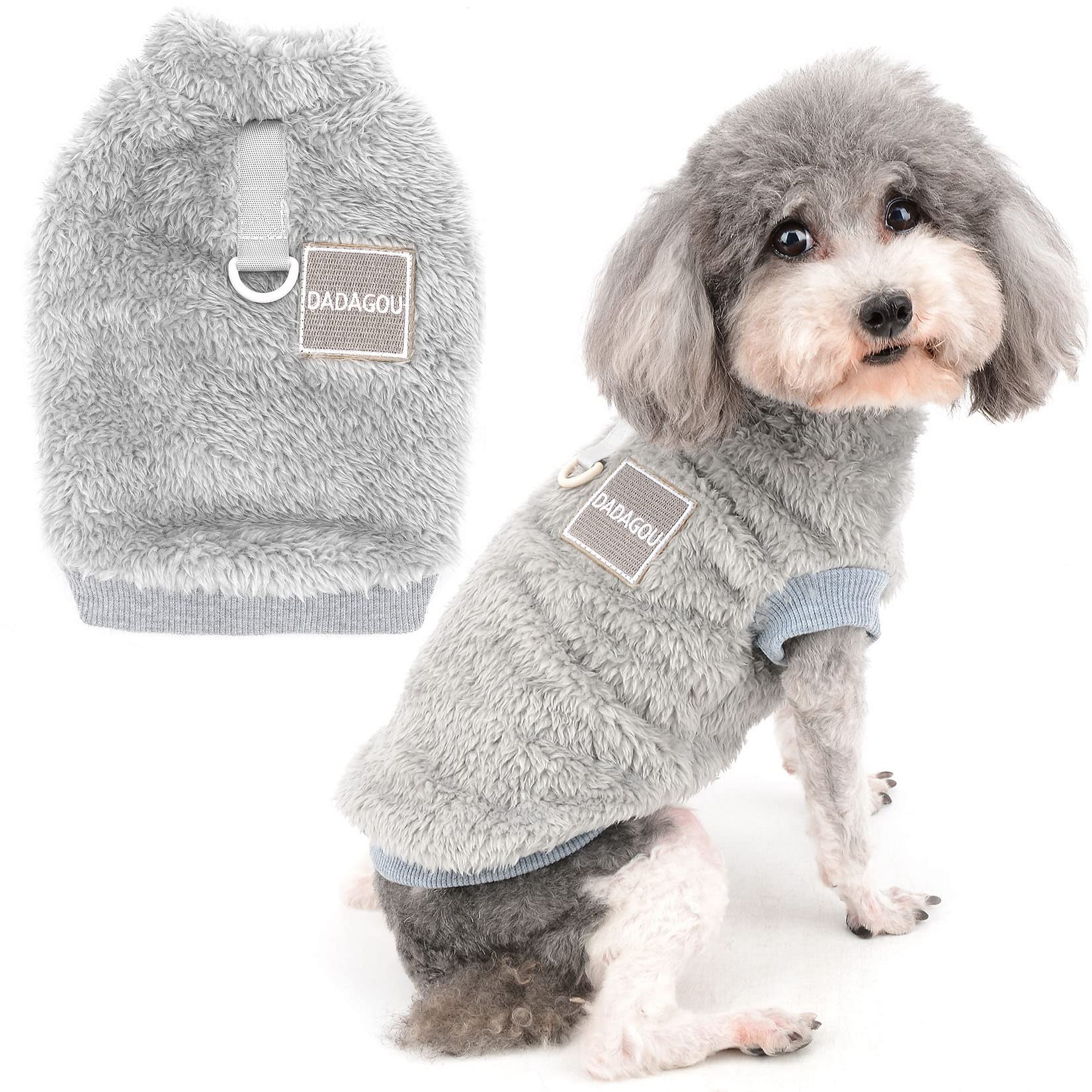 Zunea Fleece Dog Jumper Winter Warm Sweater Jumpers for Small Dogs Soft Fuzzy Puppy Clothes with D-Ring for Harness Leash Pullover Jacket Coat Cold Weather Pet Girl Boy Chihuahua Apparel Grey XXL