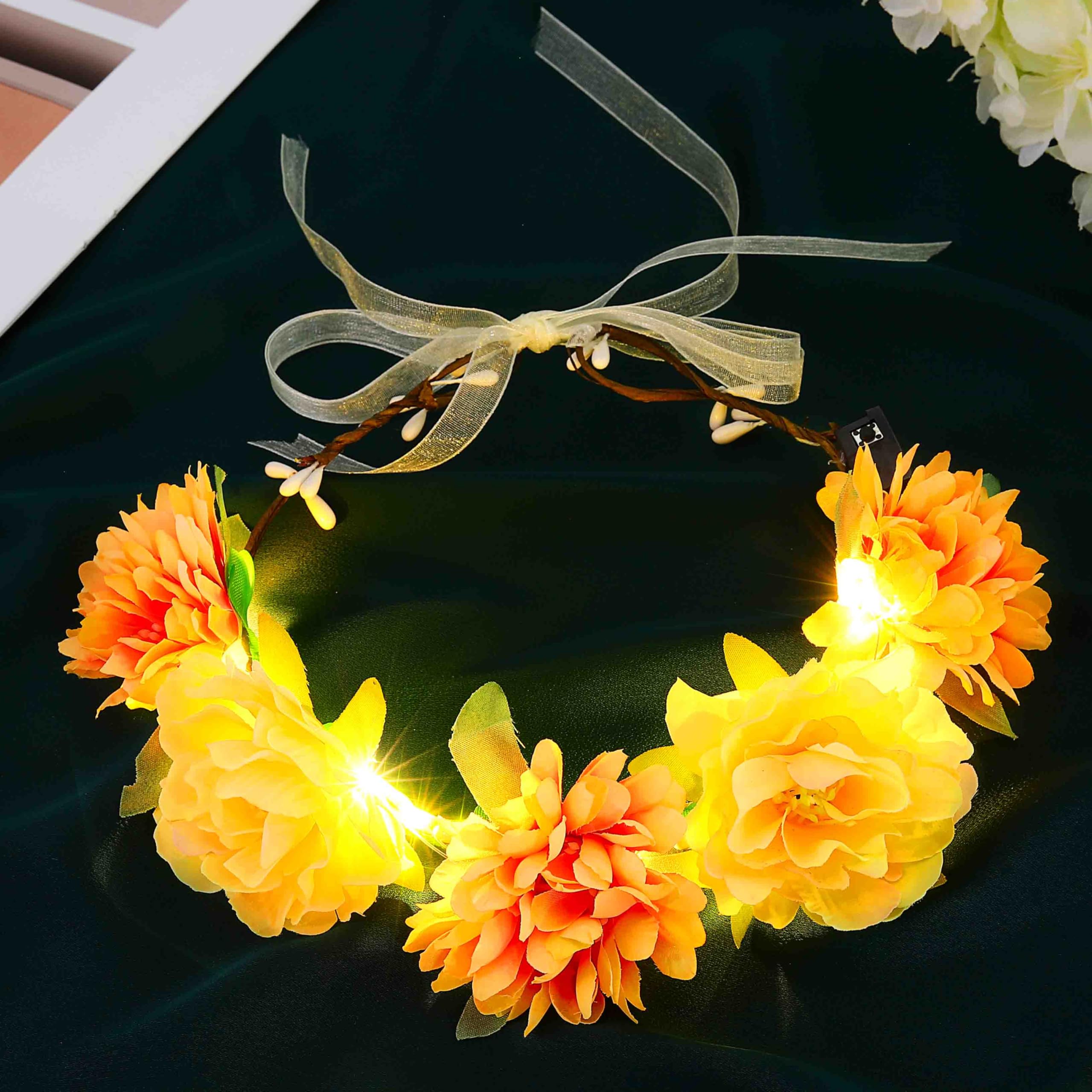Fashband Light Up Flower Crown Headbands LED Hair Wreath Bridal Headpiece Floral Garland Headband Festival Headdress for Women