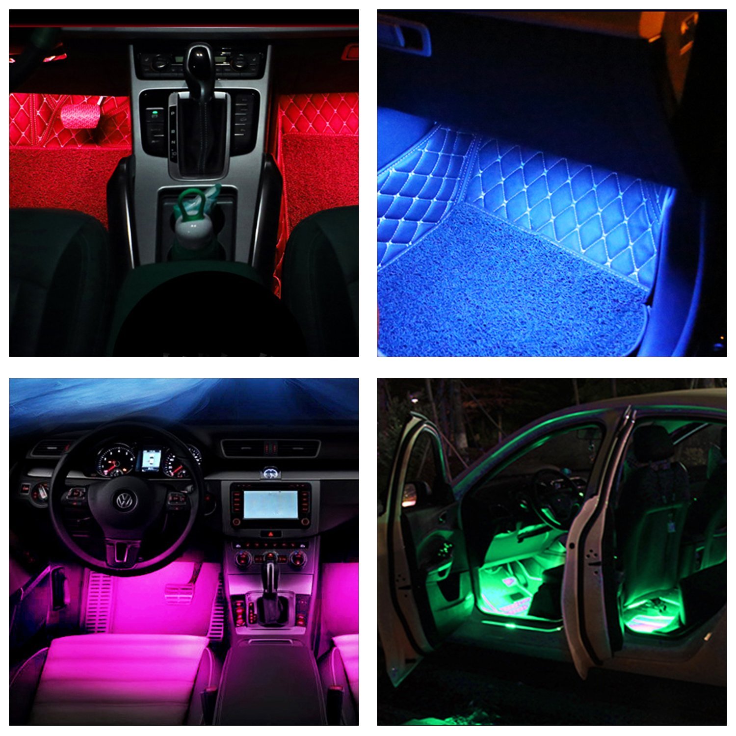 Guaiboshi Luz Interior Coche 4 Piezas 48 lámparas USB Auto Interior Atmósfera Iluminación Ambiente Tira de Luz Impermeable IP65 Música Activada kit
