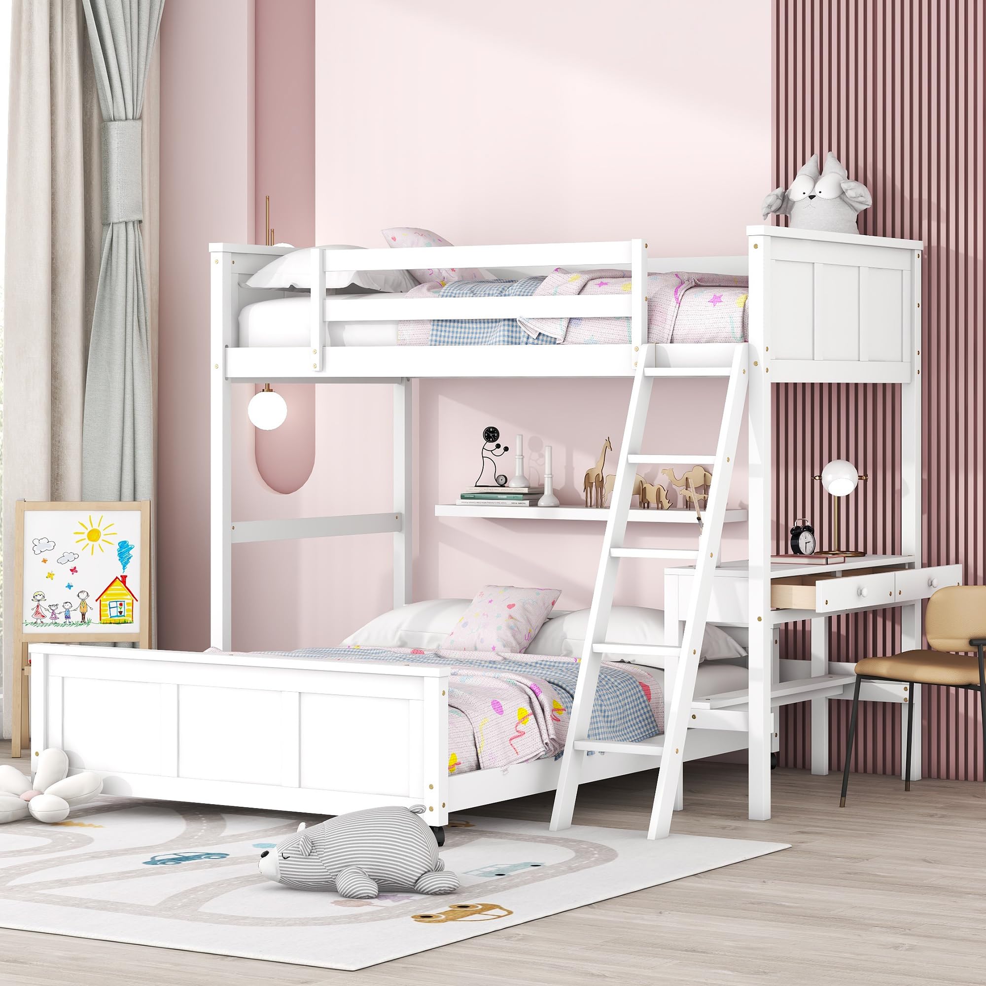 Photo 1 of ****2 BOX SET**minor scratches*** Bellemave Bunk Bed Twin Over Full, Wood Bunk Beds with Desk, Twin Over Full Bunk Bed, Loft and Platform Bed for Kids Adults, White