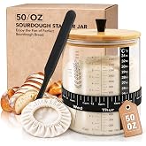 Rakovar 50oz Sourdough Starter Jar, Large Wide Mouth Glass Sour dough Jars | Sourdough Starter Kit with Lids, Feeding Bands, 