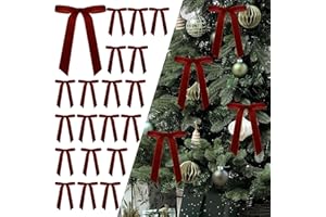 Senjie 24Pcs Christmas Velvet Bows for Tree, Vintage Ribbon Bows Ornaments for Garland Wreath Gift Wrapping Treat Bag Bakery Candy Bags DIY Crafts Holiday Decor (Burgundy, 5" x 7", Width of 1")