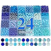 XSEINO About 1200PCS 6mm Glass Beads Bracelet Making Kit,24 Assorted Dreamy Blue Ocean Series Colorful Crystal Beads for Bracelet and Jewelry Making and DIY Crafts,Friendship Bracelets