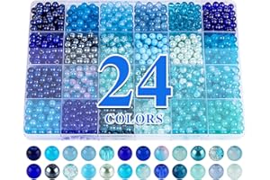 XSEINO About 1200PCS 6mm Glass Beads Bracelet Making Kit,24 Assorted Dreamy Blue Ocean Series Colorful Crystal Beads for Bracelet and Jewelry Making and DIY Crafts,Friendship Bracelets