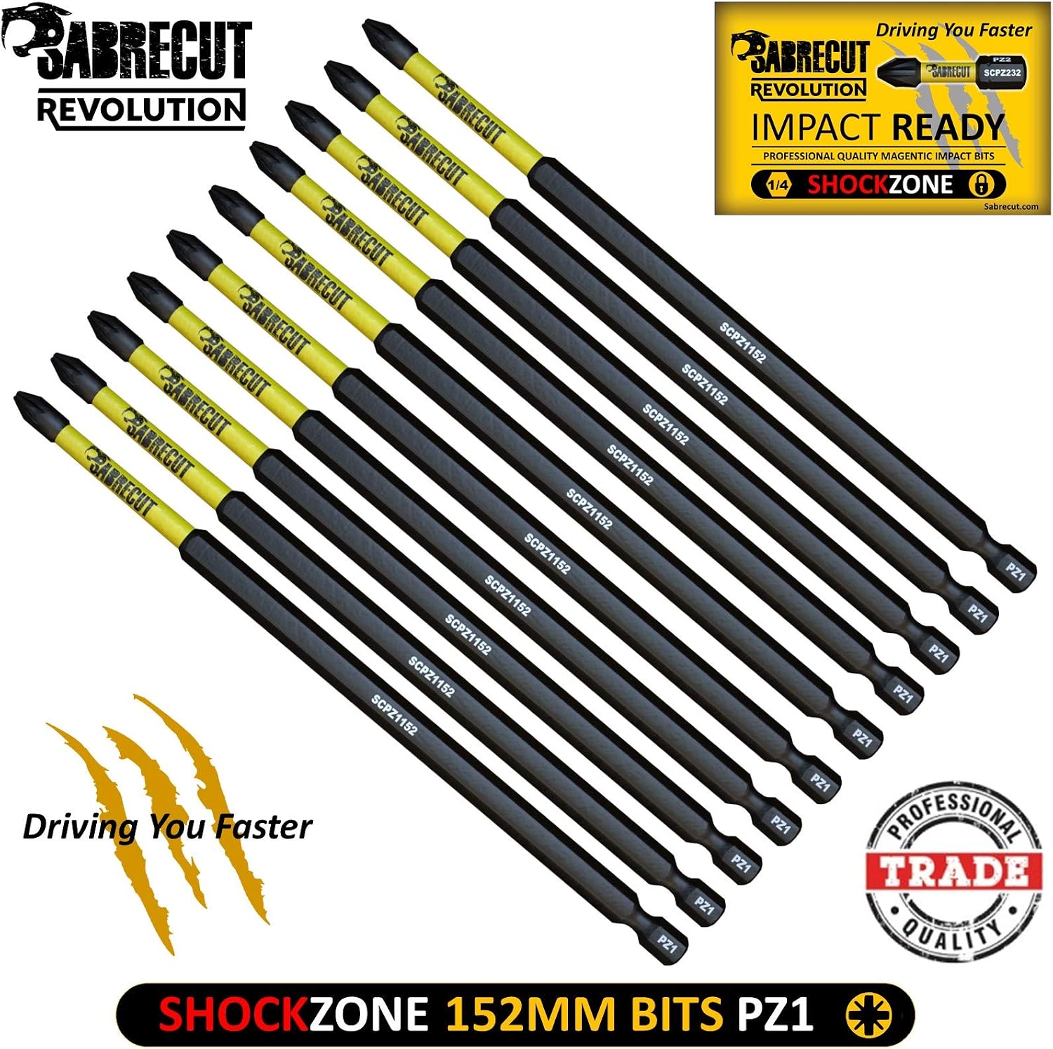 10 x SabreCut SCPZ1152_10 152mm PZ1 Magnetic Impact Screwdriver Driver Bits Set Pozi Pozidriv Heavy Duty, 1/4 inches - Image 3